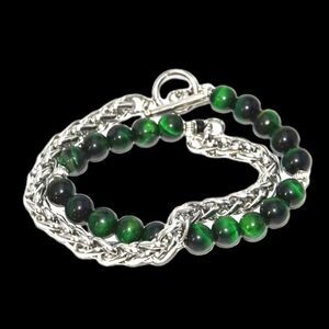 8inch x 8mm Green Tiger Eye Bead Franco Bracelet.